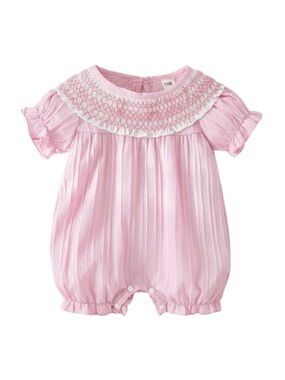 SHEIN Pink and White Smocked Infant Romper